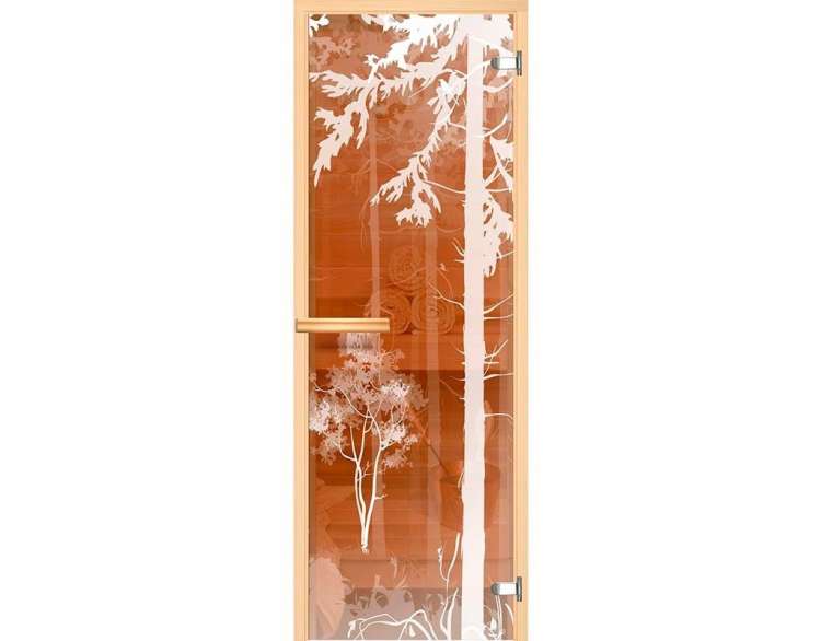 Дверь стекло 690*1890 "ЛЕС-V2" Бронзовое/75 Хром дерево-магнит/Осина срощенная