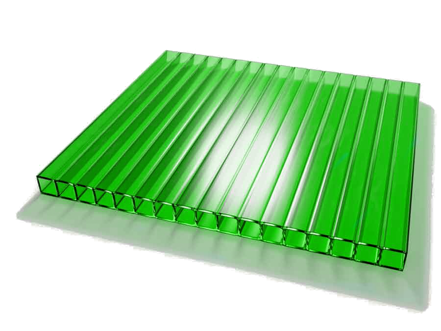 Поликарбонат сотовый зеленый 4мм 2,1*6 (пл.0,47кг/м.кв) MultiGreen без нижней пленки
